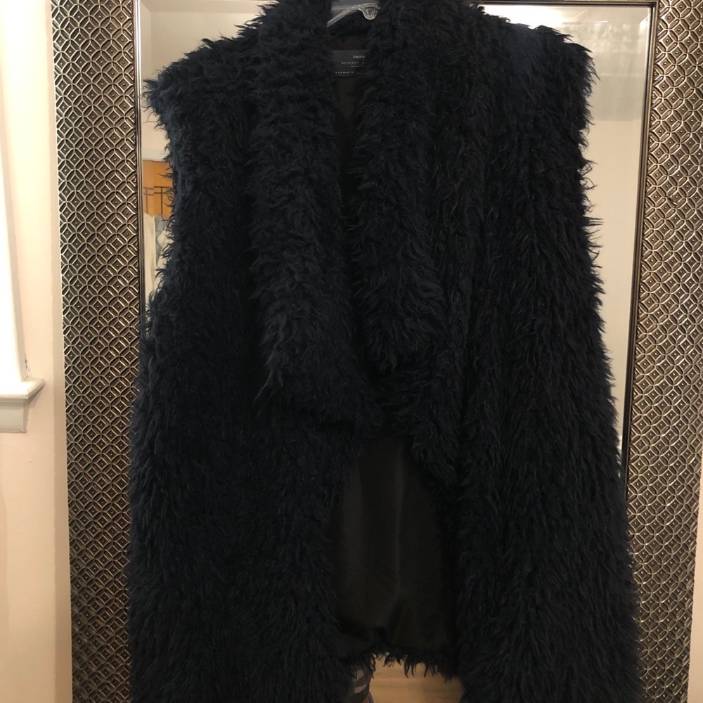 Navy faux fur Zara longline vest
